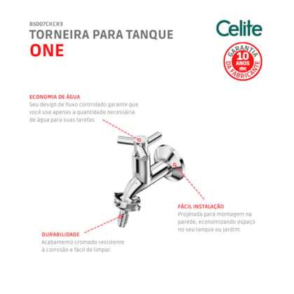 Torneira Para Tanque E Jardim De Parede One Cromada Celite