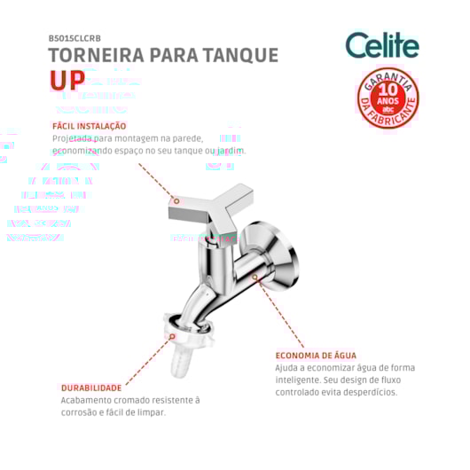 Torneira Para Tanque E Jardim De Parede Up Cromada Celite - Imagem principal - 35d667c2-efcd-492f-8c9b-5efe31d35195