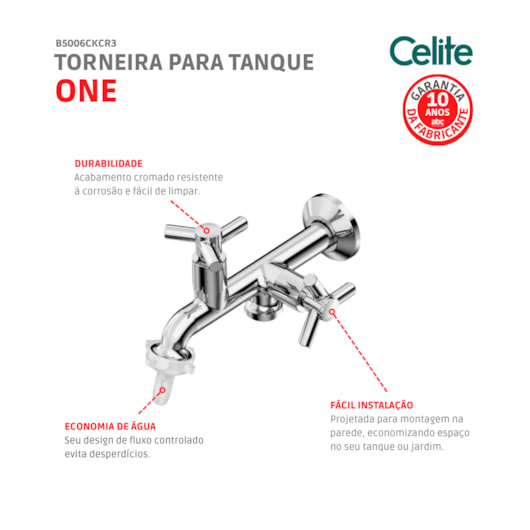 Torneira Para Tanque E Máquina De Lavar De Parede One Cromada Celite - Imagem principal - 893ac09d-22c2-41a6-af84-c1c633a147f3