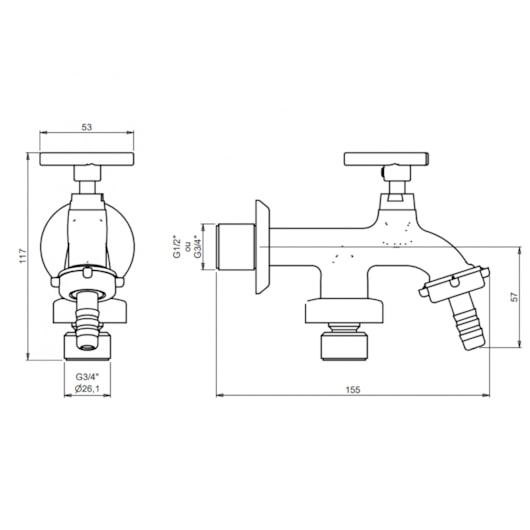 Torneira Para Tanque Parede Com Adaptador Para Maquina C15 Meber - Imagem principal - 7a13bfa4-0740-465c-9a14-7ac087e50258