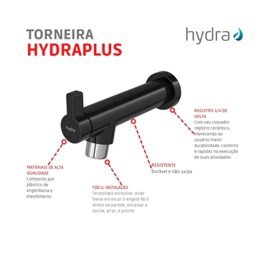 Torneira Uso Geral Hydraplus Preto Hydra - Imagem principal - a1c455f6-32b4-4a01-aaba-467e195bd9b0