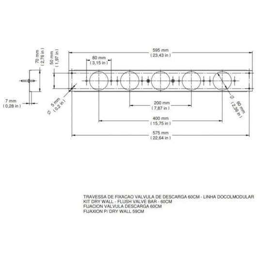 Travessa De FixaÃ§Ã£o Para VÃ¡lvula De Descarga Docol 60 cm - Imagem principal - 0f617c76-f2cc-4055-95b9-5f3d900118b8