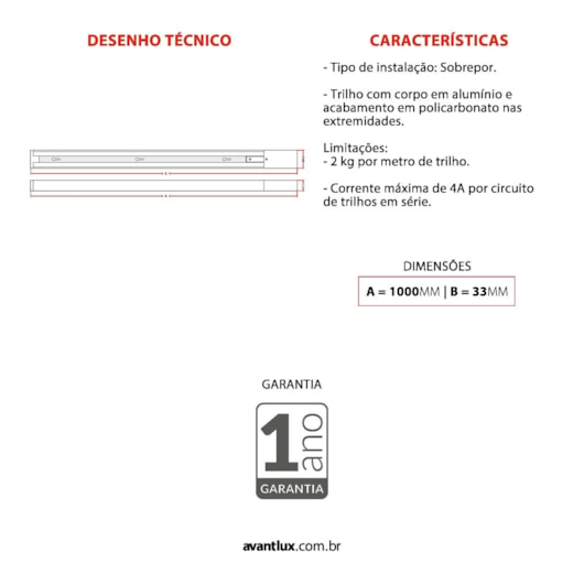Trilho Elegance Preto T1 Avant 1,0m - Imagem principal - fea1f018-ae90-47ba-aa64-dc9566264e78