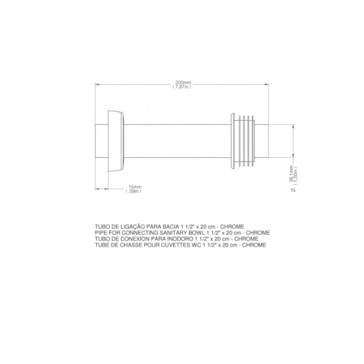 Tubo De Ligação Para Vaso Sanitário 20cm Cromado Docol - Imagem principal - 6cc29a68-a38c-46ee-a7d0-bb8905bfba88