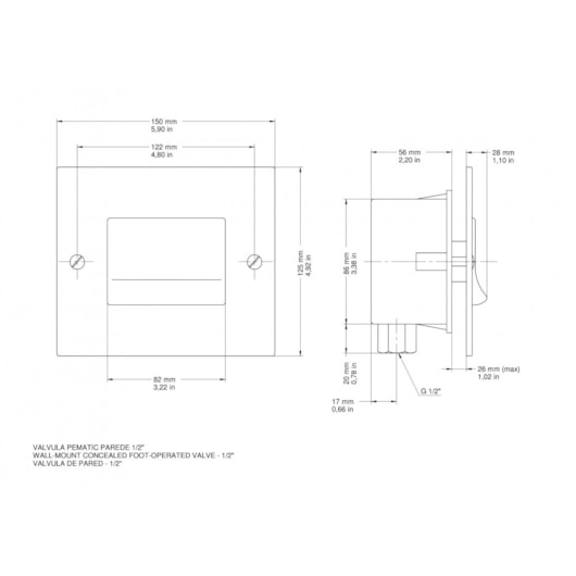 Válvula De Descarga De Parede Pedalmatic Aço Escovado Docol - Imagem principal - 6e52c68b-0260-47c5-9179-75a2f4f74b5d