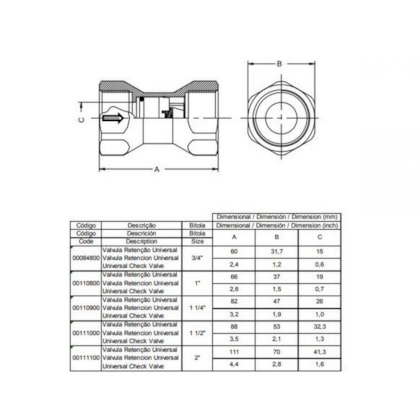 Válvula De Retenção Universal 1.1/2