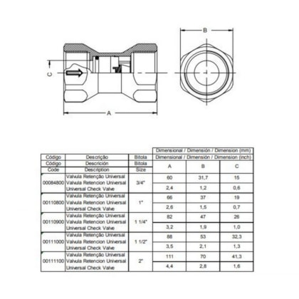 Válvula De Retenção Universal 3/4