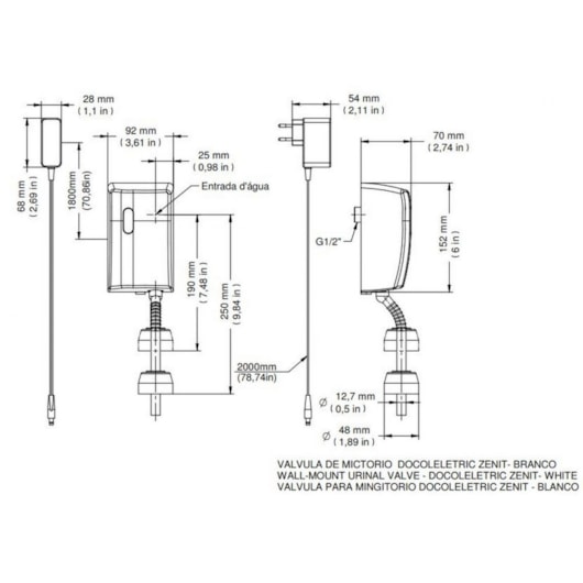 Válvula Para Mictório De Parede DocolEletric Zenit Branco e Cromado Docol - Imagem principal - b95fb878-5a1c-479e-8763-3e777d547f8c