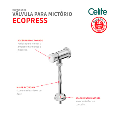 Válvula Para Mictório Ecopress Cromada Celite