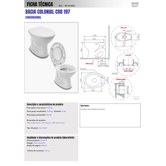 Vaso Convencional Colonial Branco Hervy - Imagem principal - a904eaa8-f257-4d67-98a7-8435ea5f6a20