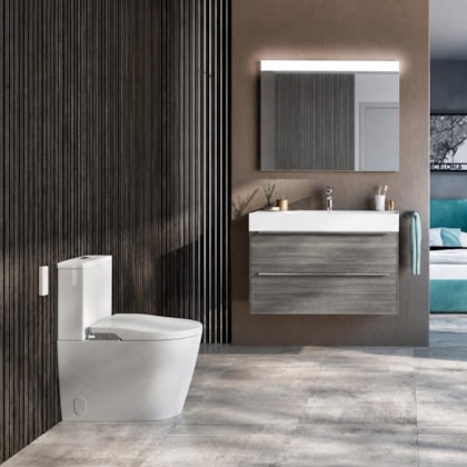 Vaso Sanitário Com Caixa Acoplada Assento Eletrônico E Saída Dual Rimless In-Wash Round Branco Roca 220v