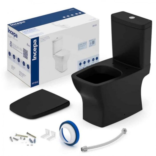 Vaso Sanitário Com Caixa Acoplada Assento Termofixo E Acessórios De Instalação Boss Matte Black Incepa - Imagem principal - 3cbcee3b-0775-4d1e-8c66-842eadaa8ee9