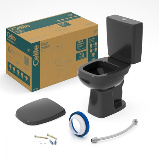 Vaso Sanitário Com Caixa Acoplada E Acessórios City Preto Celite - Imagem principal - 0d9789d0-1596-4042-961f-e9c0bb336696