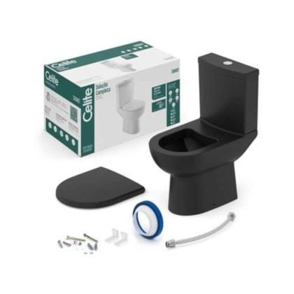 Vaso Sanitário Com Caixa Acoplada E Itens De Instalaçao Assento Termofixo Smart Mate Black Celite