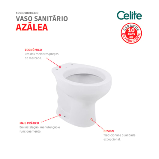 Vaso Sanitário Convencional Azálea 01 Branco Celite - Imagem principal - dfeaf163-3064-4d66-acf4-9b375e9831cf