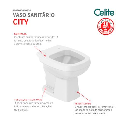 Vaso Sanitário Convencional City Branco Celite - Imagem principal - 35bf44f3-b167-4be0-aef9-0ed5d459feb1