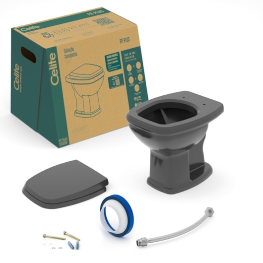 Vaso Sanitário Convencional Com Acessórios De Instalaçao Fit Plus Preto Celite - Imagem principal - f488b59d-114c-4aa6-8c24-59059bf12441