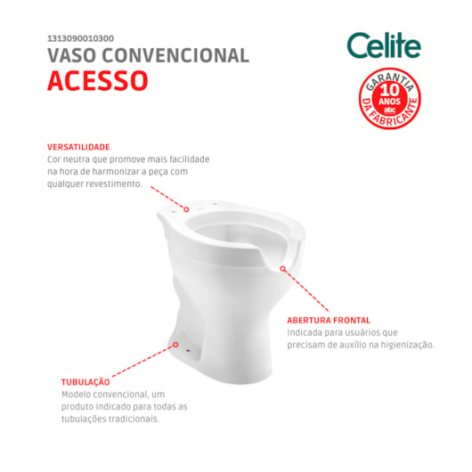 Vaso Sanitário Convencional De Acessibilidade Acesso Com Abertura Frontal Acesso Branco Celite - Imagem principal - a32ee3af-3090-4ef4-8ec9-8162a5c08120