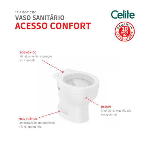 Vaso Sanitário Convencional De Acessibilidade Sem Abertura Frontal Acesso Confort Branco Celite - Imagem principal - b05948cc-405c-410f-96ed-a83df8d2db84