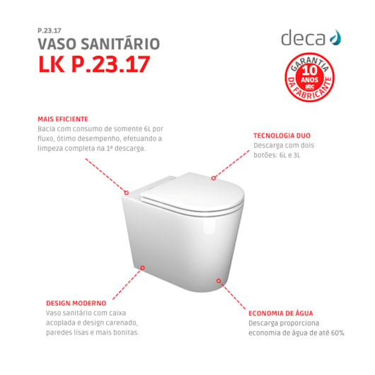 Vaso Sanitário Convencional Link Branco Deca - Imagem principal - 9a31d938-4bde-4275-aa41-dbaae736c889