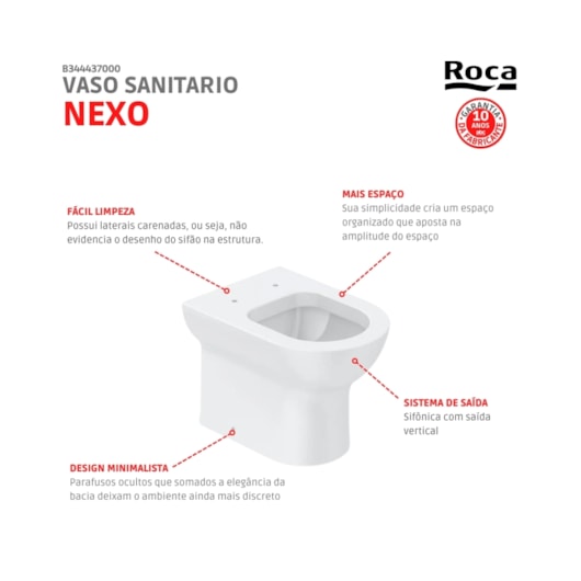 Vaso Sanitário Convencional Nexo Branco Roca - Imagem principal - 27215f1c-1122-4b72-856c-f42b3505022b