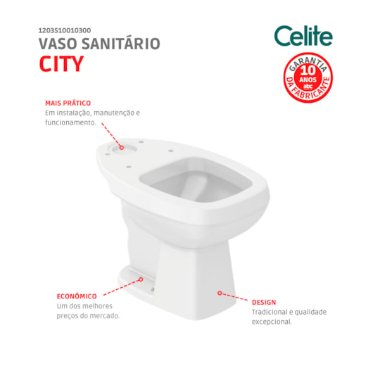 Vaso Sanitário Para Caixa Acoplada City 3/6 Litros Branco Celite - Imagem principal - 4f182310-6cb8-4e93-a4bd-b20c5d308e9f