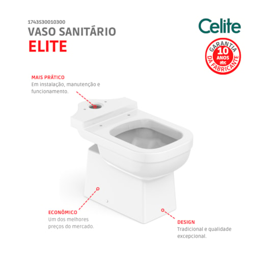 Vaso Sanitário Para Caixa Acoplada Elite Branco Celite - Imagem principal - 560599ca-d47e-44ac-8c8d-c891b2fa2110