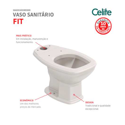 Vaso Sanitário Para Caixa Acoplada Fit Plus Pergamon Celite - Imagem principal - d9257b58-cb3e-4b7b-8db7-050206e59690
