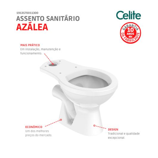 Vaso Sanitário Para Caixa Acoplada Saída Horizontal Azalea Branco Celite - Imagem principal - fa00904d-f071-43ff-9943-b339e1c13314