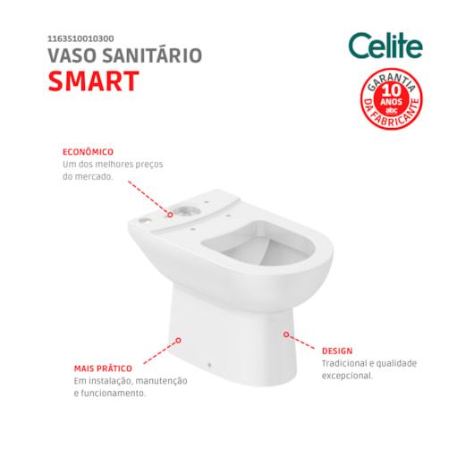 Vaso Sanitário Para Caixa Acoplada Smart Branco Celite - Imagem principal - 35f6426d-1a00-4bd0-91be-17112aa4fcee