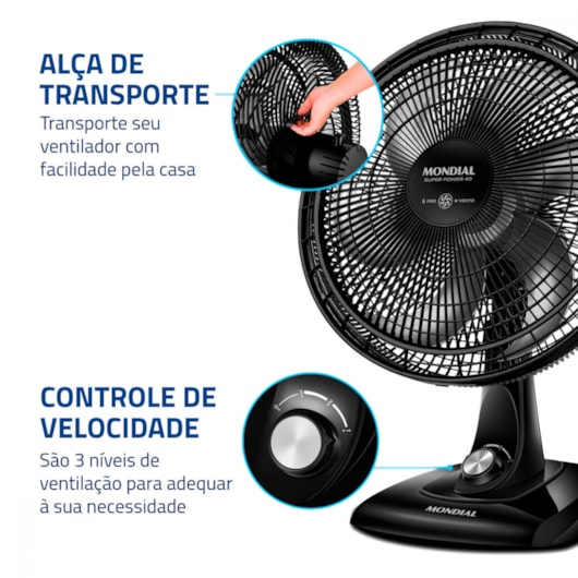 Ventilador Super Power VSP Preto E Prata Mondial 40cm 127V 140W - Imagem principal - 4834eb76-9595-40a5-8eb1-5388d655484e