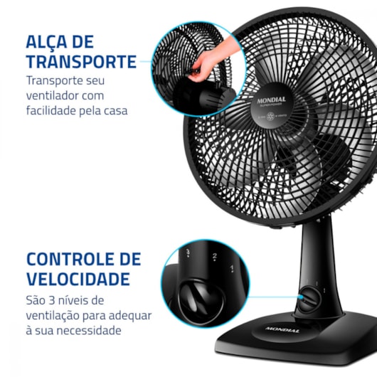 Ventilador Super Power VSP30B Preto Mondial 30cm 127V 60W - Imagem principal - c2126396-fe8f-45de-9e12-10b00ededcac