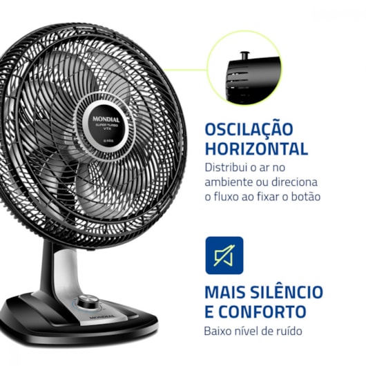 Ventilador Super Turbo 8 Pás Preto E Prata Mondial 40cm 127V 140W - Imagem principal - 80f33b66-9475-4178-b1f1-d9849e2cb1d3