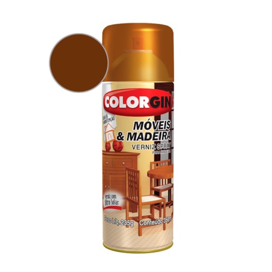 Verniz Spray  Brilhante Móveis E Madeira Mogno Colorgin 235g - Imagem principal - 004a6a7b-c28e-40e0-a3fa-11b176d3f58b